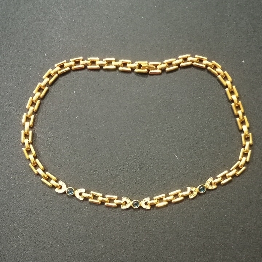 Gold‑Toned Chain Necklace w/ Faux Diamond & Onyx Accents